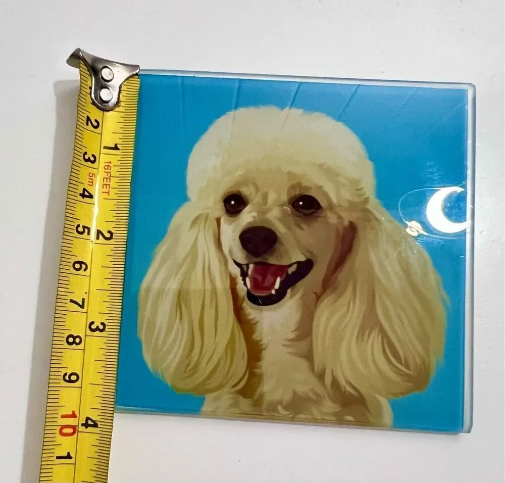 SET OF 4 POODLE COASTERS Glass Printed 4” Square